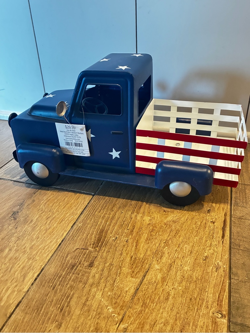 Hobby Lobby Blue and White Star Accent Truck with Red-Striped Bed